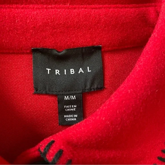 NWT Tribal Blanket Stitch Shacket Shirt Top Red Medium XL - Picture 6 of 10